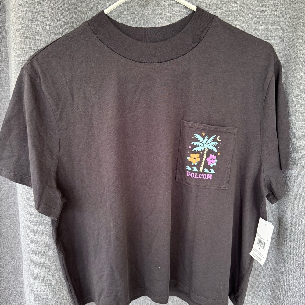 Volcom Charcoal Tee with Vibrant Pocket Design